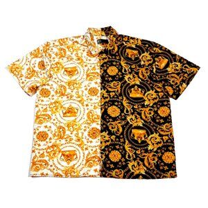 Baroque Gold Shirt Mens 4X Black Gold Chain Leaf Geometric Abstract Short Sleeve